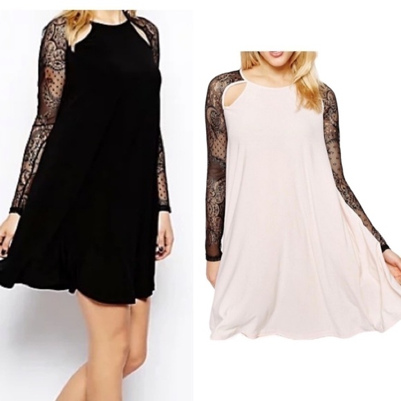 𝅺NEW ASOS SZ 10 LACE ARMS T- BACK DRESS PINK - Picture 1 of 9